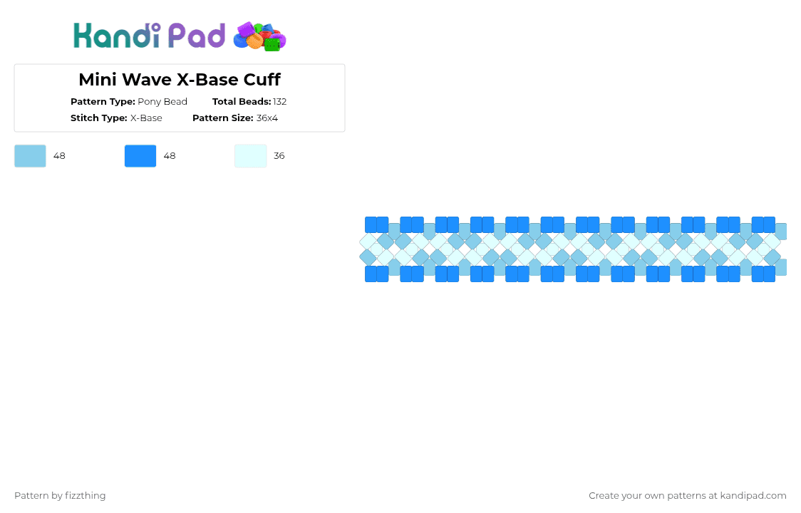 Mini Wave X-Base Cuff - Pony Bead Pattern by fizzthing on Kandi Pad - light blue, simple, wave, white