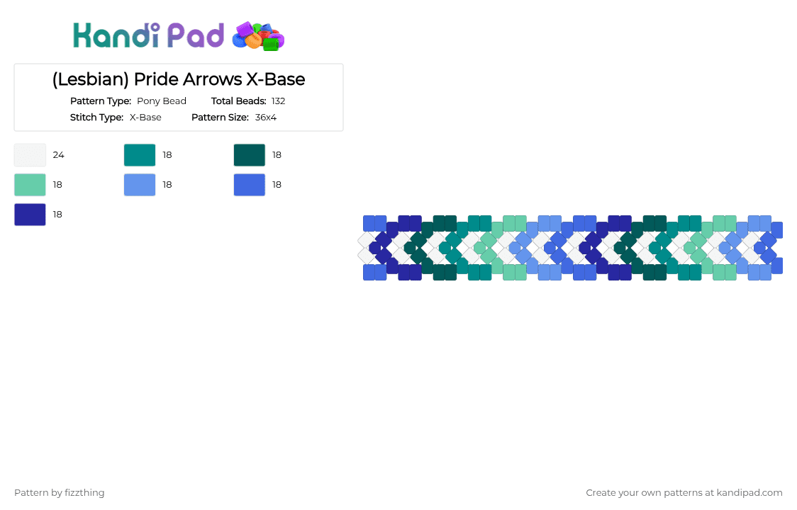 (Gay) Pride Arrows X-Base - Pony Bead Pattern by fizzthing on Kandi Pad - teal,pride,lgbt,pride flag,lgbtq