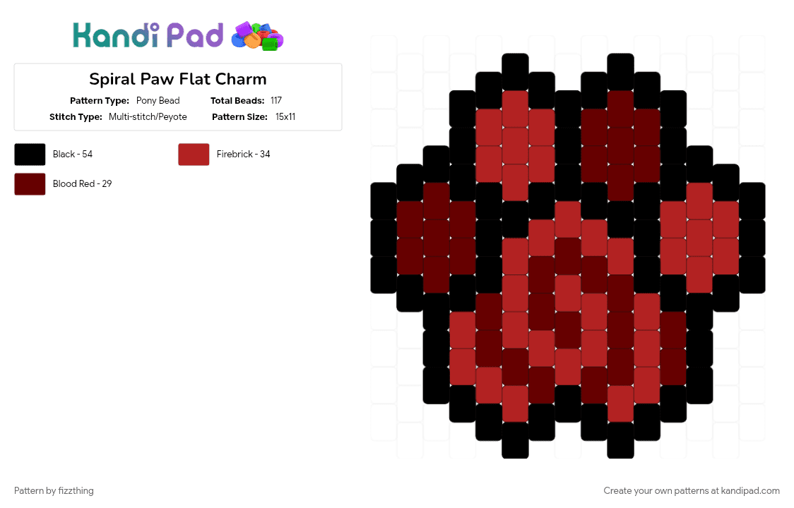 Spiral Paw Flat Charm - Pony Bead Pattern by fizzthing on Kandi Pad - brown, charm, flat charm, paw, red, spiral