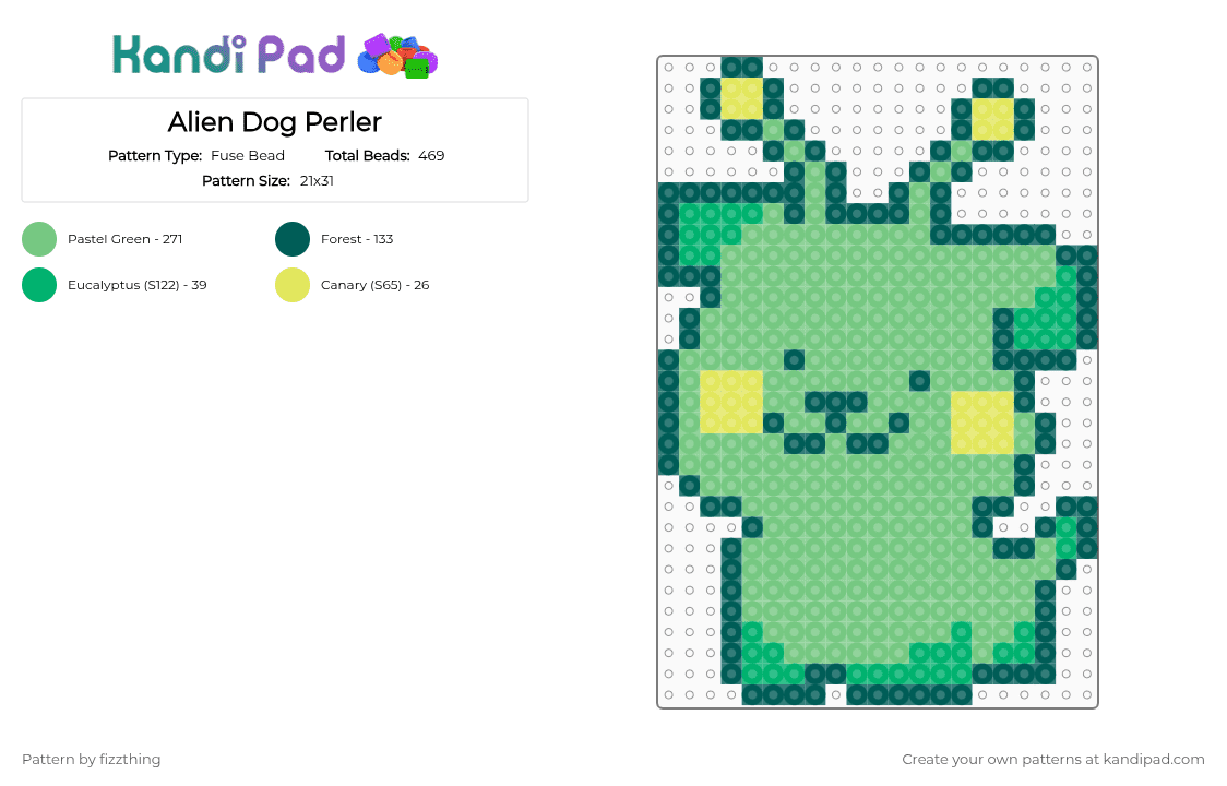 Alien Dog Perler - Fuse Bead Pattern by fizzthing on Kandi Pad - gray,teal,dog,alien