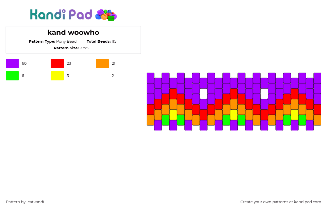 kand woowho - Pony Bead Pattern by ieatkandi on Kandi Pad - geometric,fiery,colorful,rainbow,cuff,purple,red