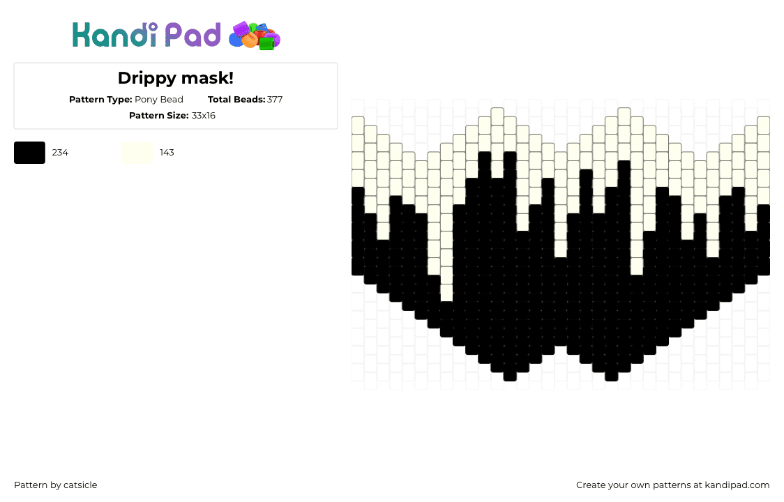 Drippy mask! - Pony Bead Pattern by catsicle on Kandi Pad - drippy,melting,mask,black,white