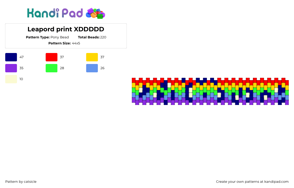 Leapord print XDDDDD - Pony Bead Pattern by catsicle on Kandi Pad - leopard,animal,print,rainbow,cuff