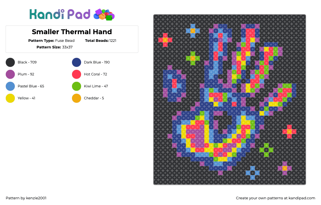 Smaller Thermal Hand - Fuse Bead Pattern by kenzie2001 on Kandi Pad - hand,heatmap,colorful,dark,panel,black,purple,blue