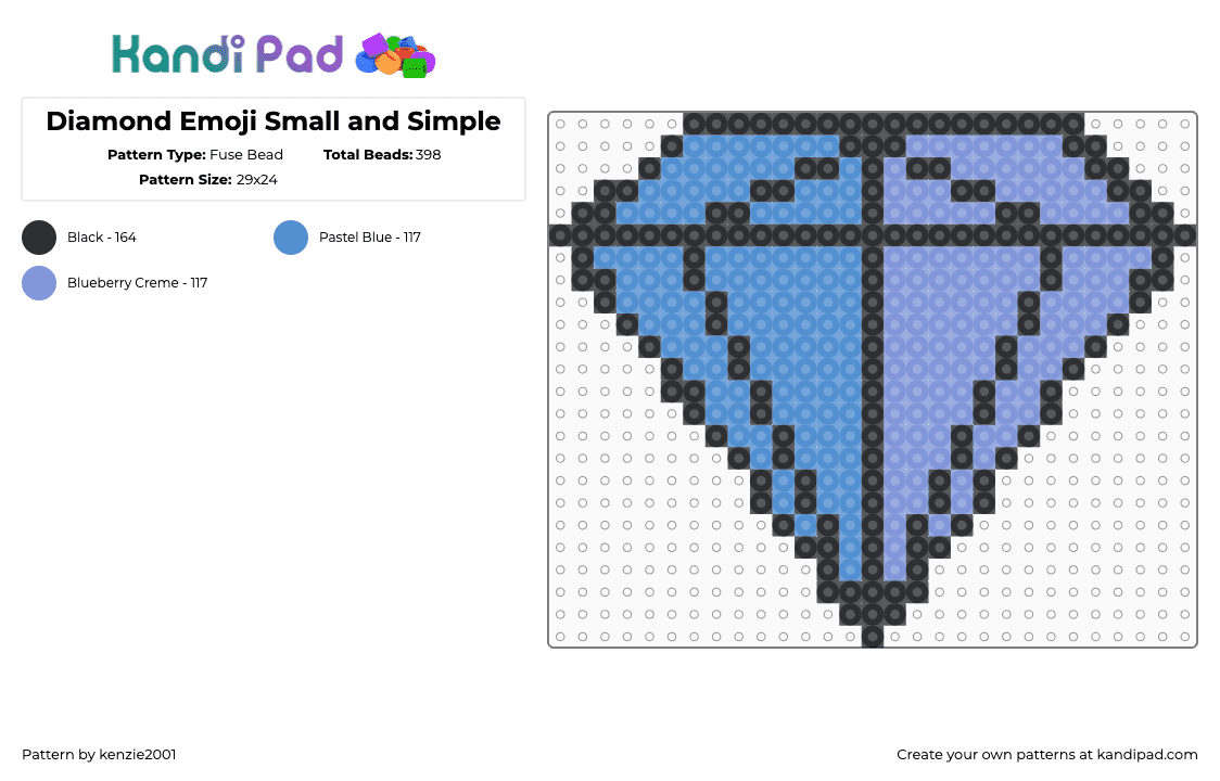 Diamond Emoji Small and Simple - Fuse Bead Pattern by kenzie2001 on Kandi Pad - black,light blue,diamond,emoji,small,29 by 29,easy