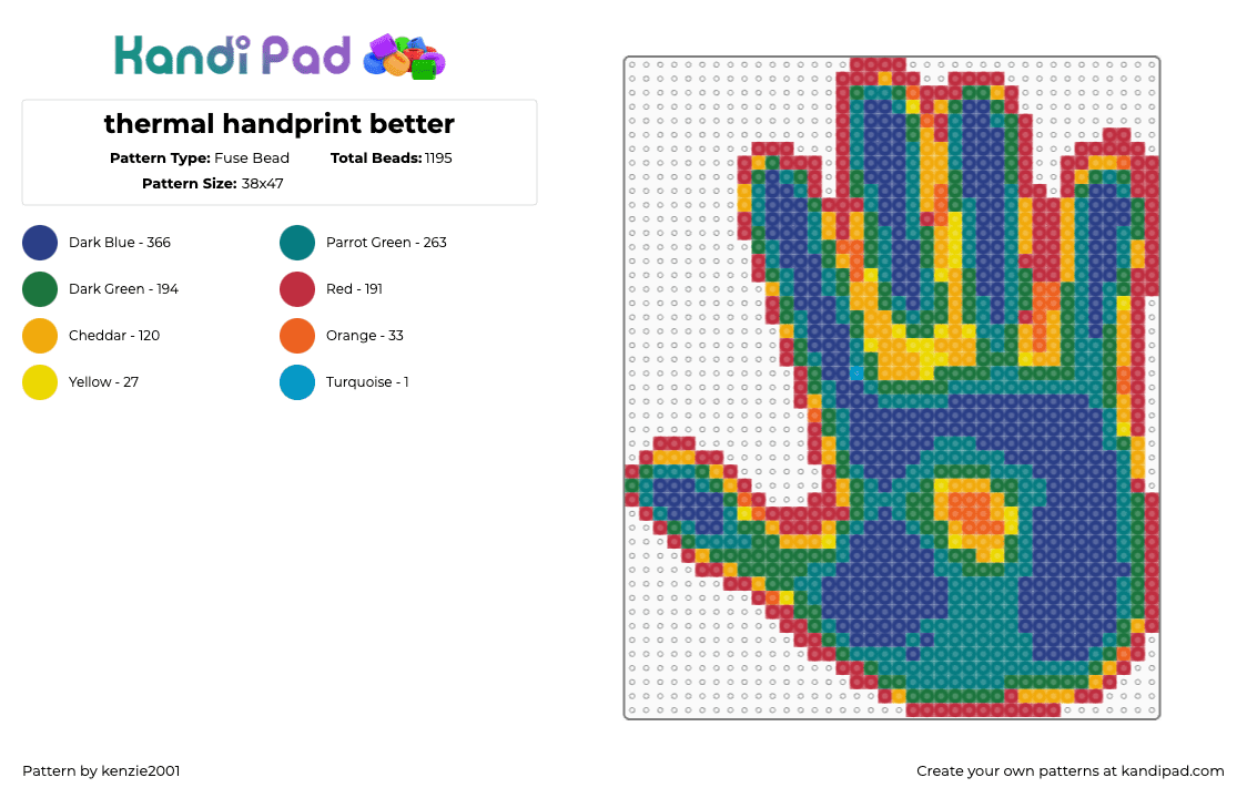 Thermal Handprint (SuperBoard) - Fuse Bead Pattern by kenzie2001 on Kandi Pad - 