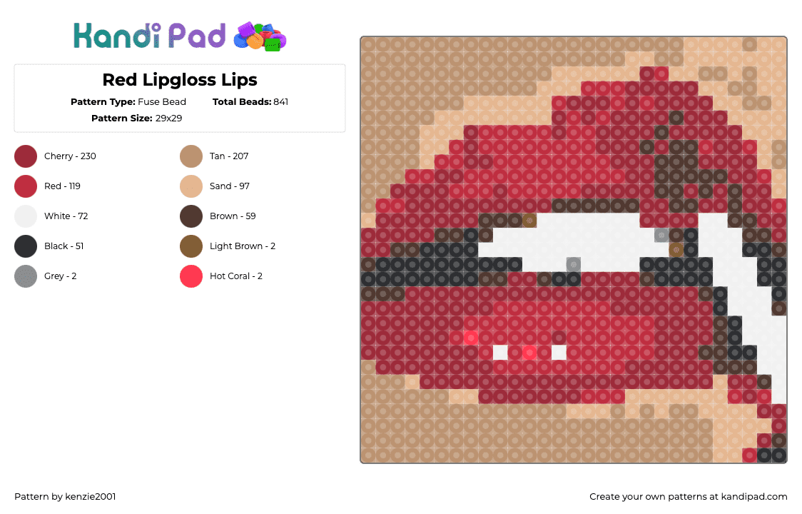 Red Lipgloss Lips - Fuse Bead Pattern by kenzie2001 on Kandi Pad - 