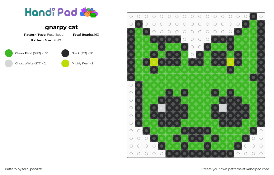 gnarpy cat - Fuse Bead Pattern by fern_pawzzz on Kandi Pad - green