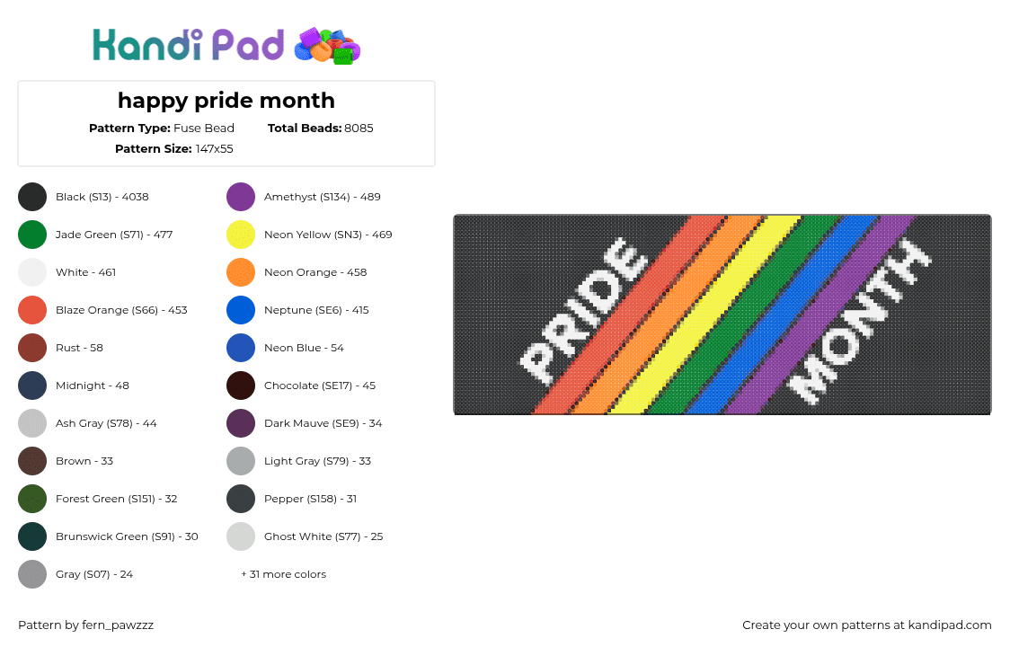 happy pride month - Fuse Bead Pattern by fern_pawzzz on Kandi Pad - pride,rainbow,diagonal,stripes,sign,panel,colorful,black