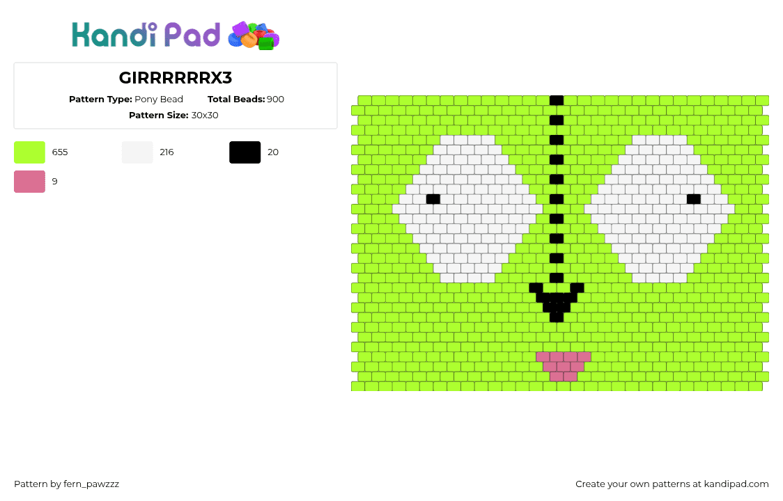 GIRRRRRRX3 - Pony Bead Pattern by fern_pawzzz on Kandi Pad - gir,invader zim,eyes,cartoon,tv show,green