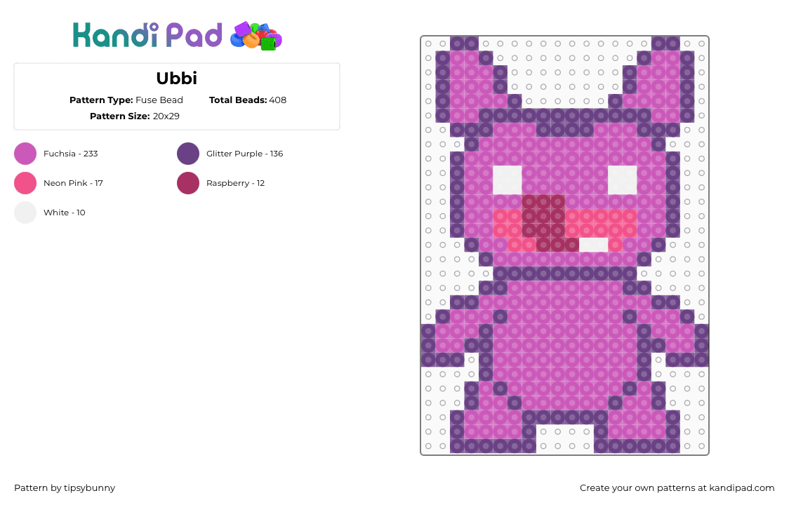 Ubbi - Fuse Bead Pattern by tipsybunny on Kandi Pad - ubi dubbi,festival,edm,music,character,pink,purple