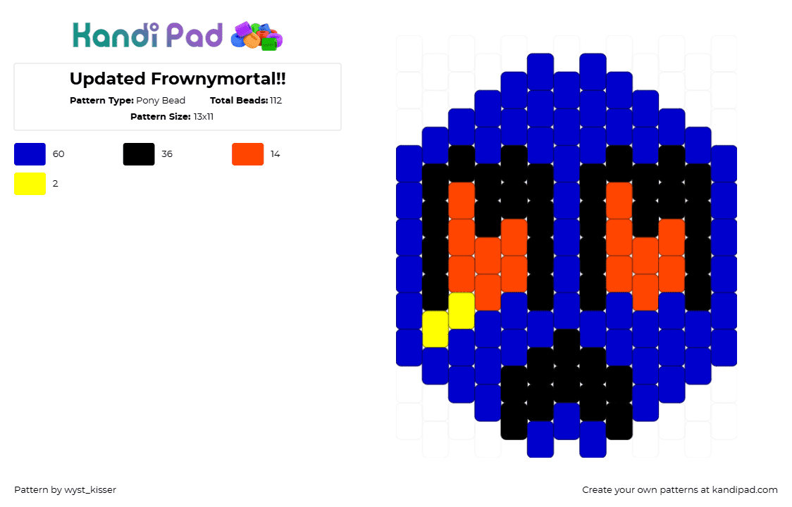 Updated Frownymortal!! - Pony Bead Pattern by wyst_kisser on Kandi Pad - frownymortal,smileghost,innyume,emoji,face,video game,horror,blue,orange