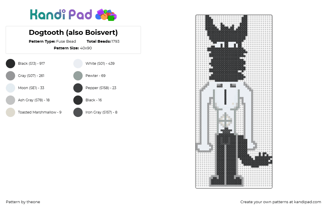 Dogtooth (also Boisvert) - Fuse Bead Pattern by killdroids_rocket_licker on Kandi Pad - black,white,gray,boisvert,grey,analoghorror,dogtooth