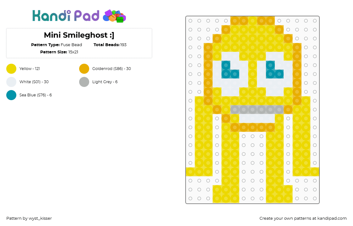 Mini Smileghost :] - Fuse Bead Pattern by wyst_kisser on Kandi Pad - yellow