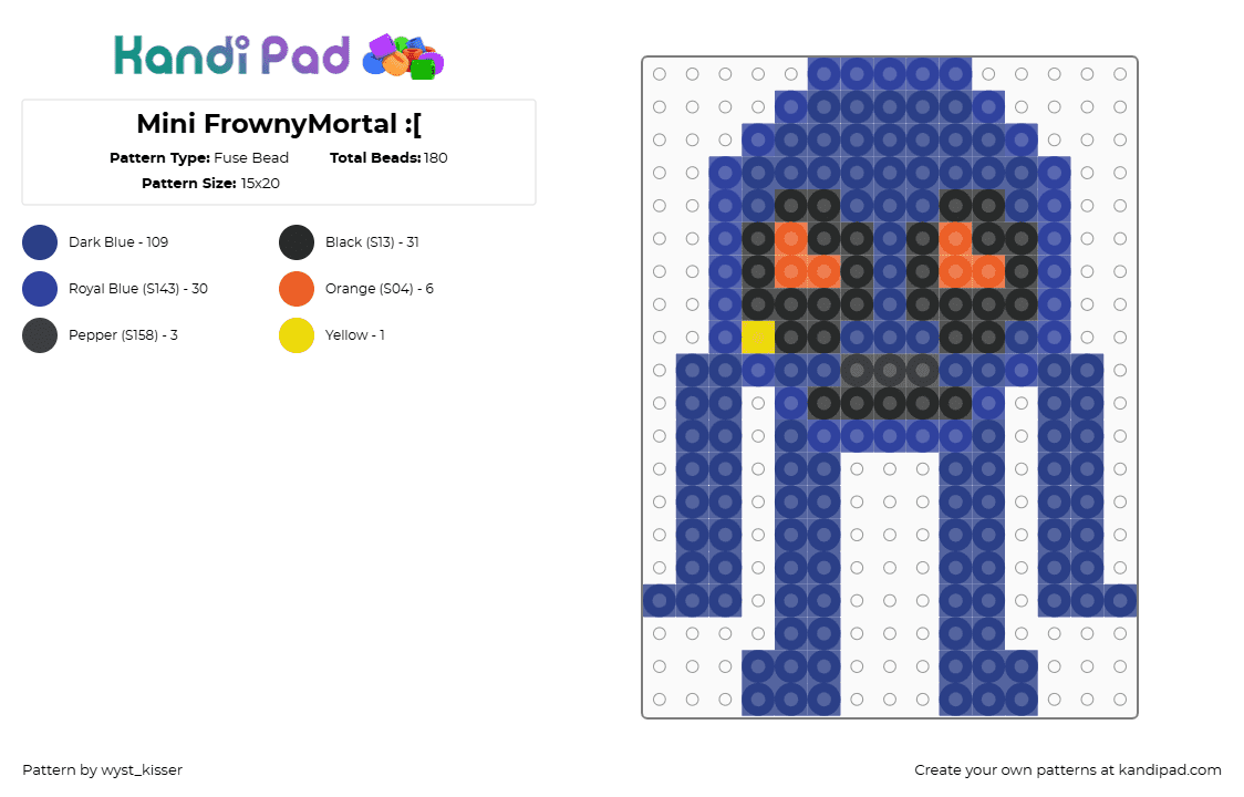 Mini FrownyMortal :[ - Fuse Bead Pattern by killdroids_rocket_licker on Kandi Pad - blue