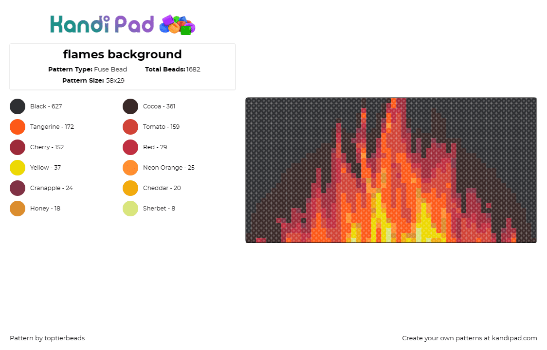 flames background - Fuse Bead Pattern by toptierbeads on Kandi Pad - flames,fire,blaze,heat,energy,warmth,glow,ignition,orange,black