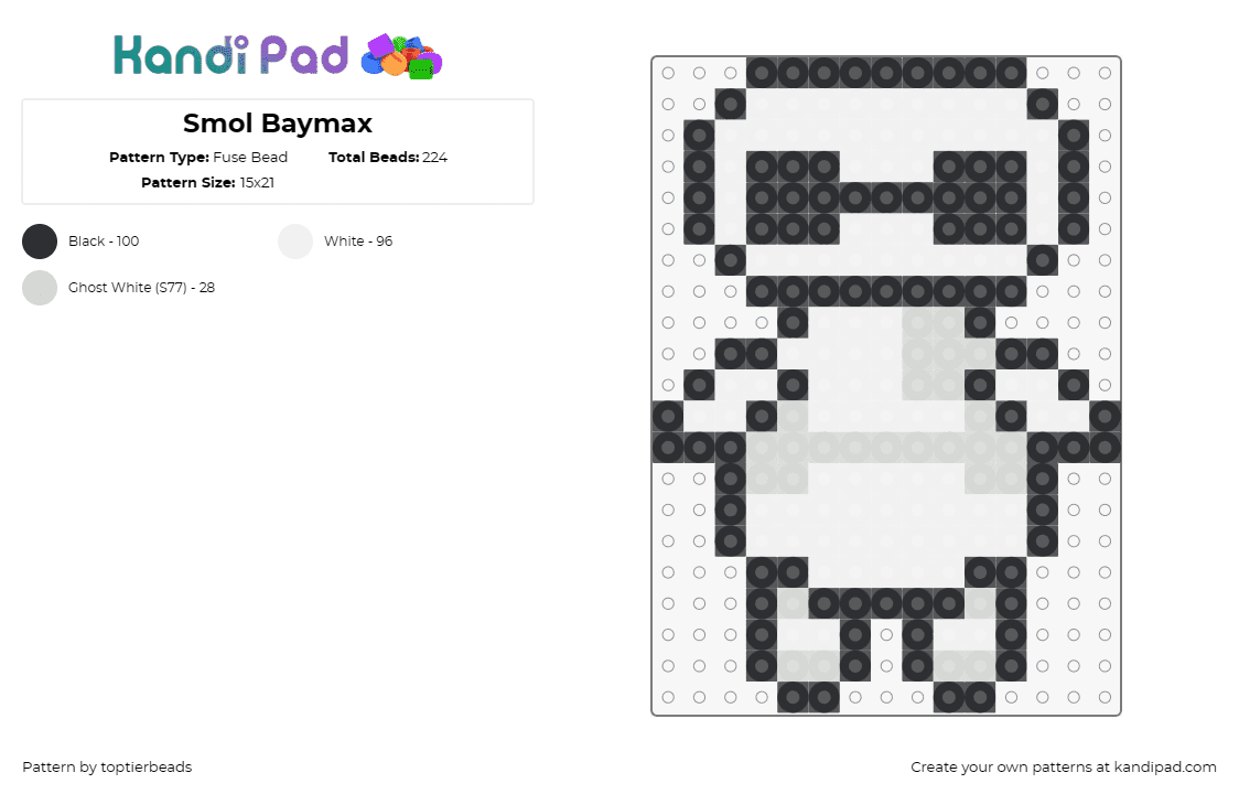 Smol Baymax - Fuse Bead Pattern by toptierbeads on Kandi Pad - baymax,big hero 6,disney,movie,character,miniature,robot,white