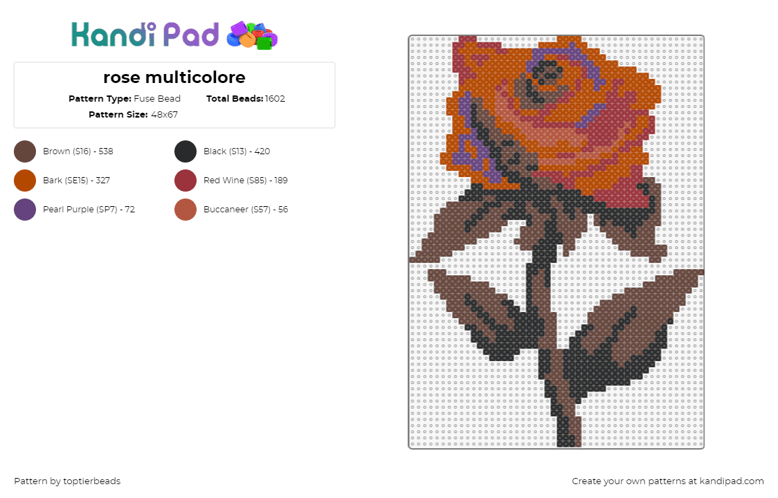 rose multicolore - Fuse Bead Pattern by toptierbeads on Kandi Pad - rose,flower,nature,dark,red,brown