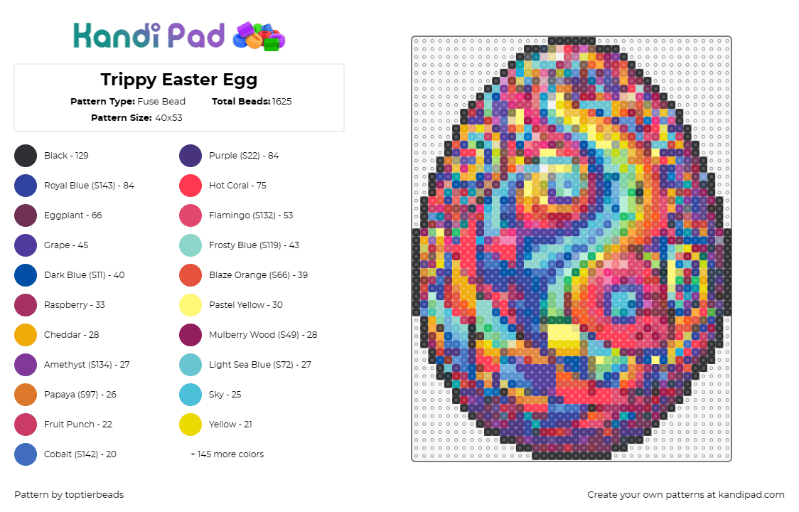 Trippy Easter Egg - Fuse Bead Pattern by toptierbeads on Kandi Pad - egg,trippy,easter,colorful,holiday,faberge,kaleidoscope,swirls,festive,blue,pink