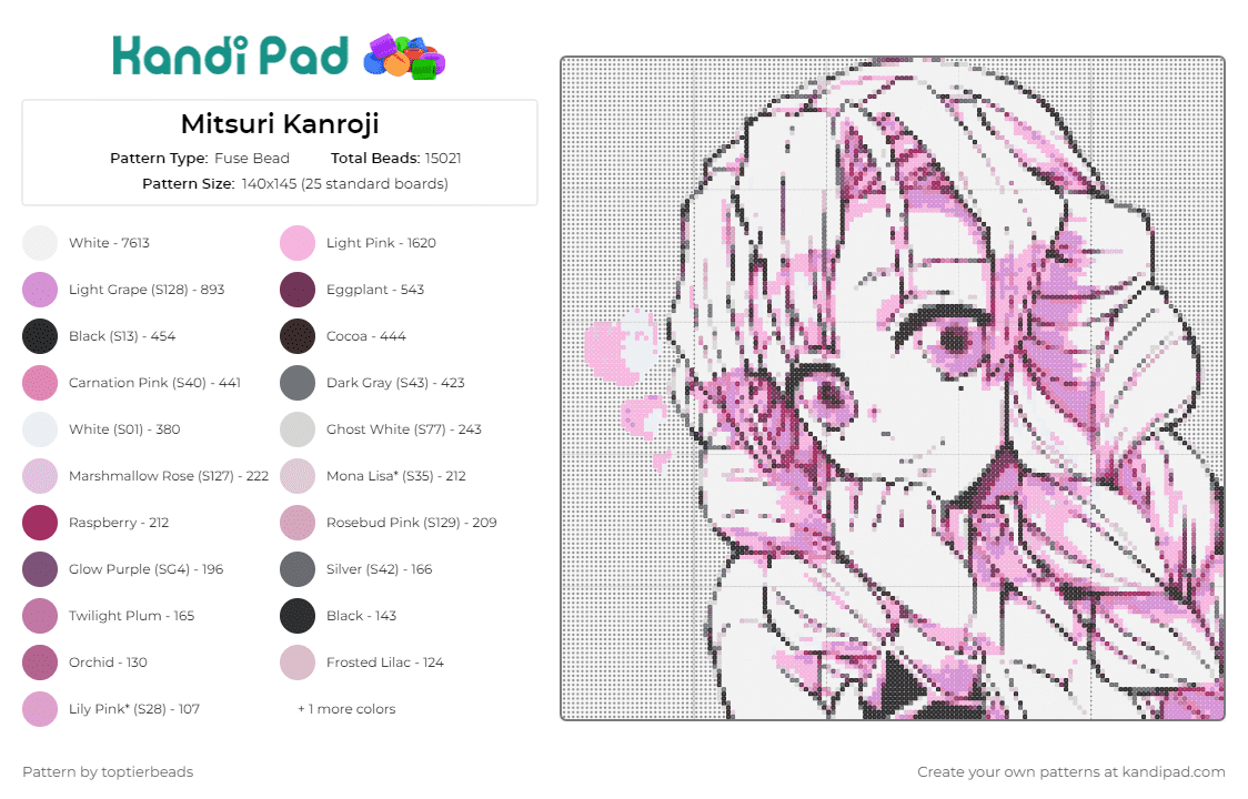 Mitsuri Kanroji - Fuse Bead Pattern by toptierbeads on Kandi Pad - mitsuri kanroji,demon slayer,anime,intricate,love hashira,gentle,striking,anime world,pink