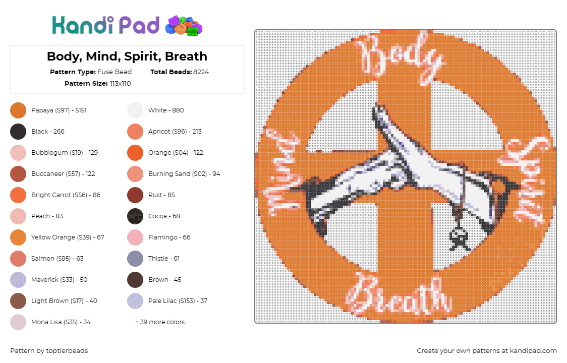 Body, Mind, Spirit, Breath - Fuse Bead Pattern by toptierbeads on Kandi Pad - martial arts,karate,dojo,crest,philosophy,harmony,balance,unity,discipline,orang