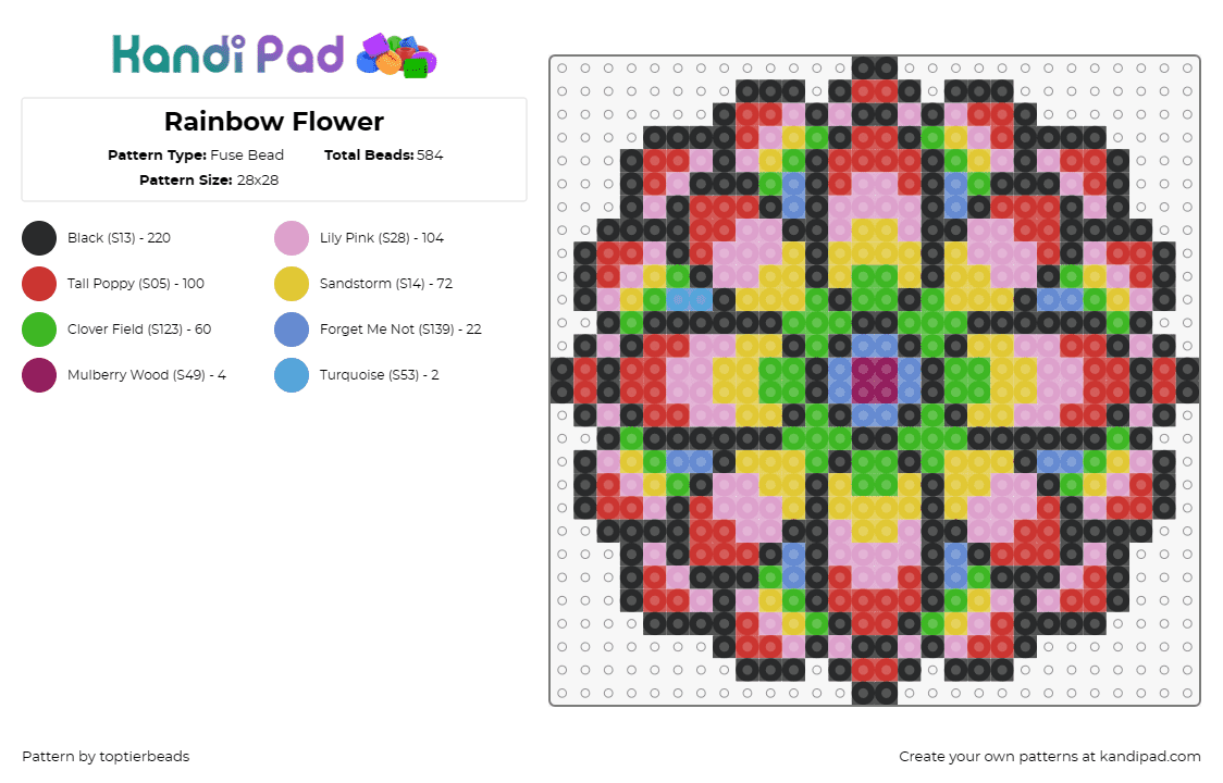 Rainbow Flower - Fuse Bead Pattern by toptierbeads on Kandi Pad - flower,colorful,bloom,joyful,spring,nature,pink