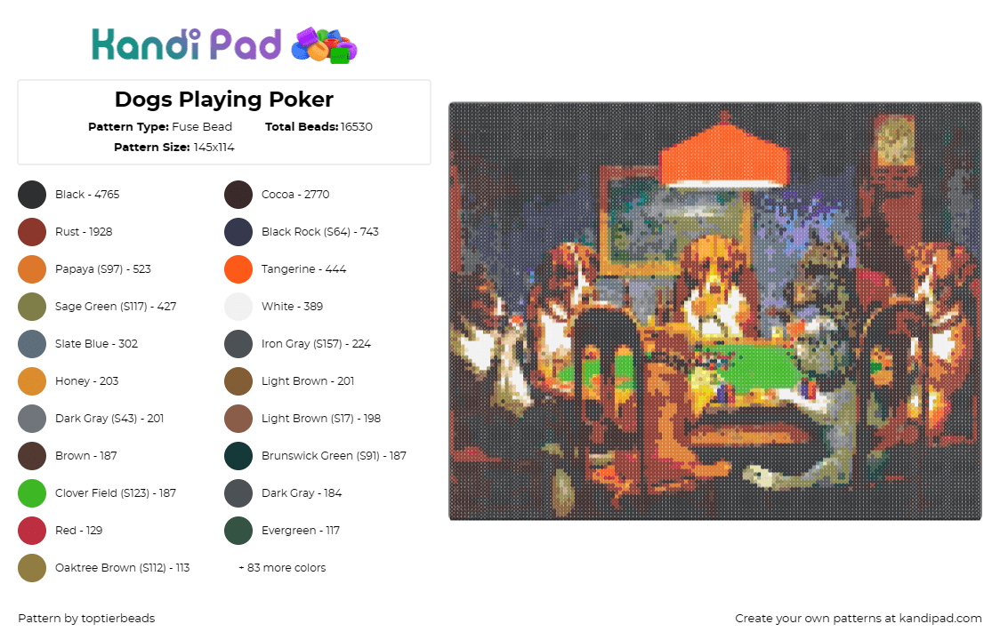 Dogs Playing Poker - Fuse Bead Pattern by toptierbeads on Kandi Pad - poker,dogs,painting,art,funny,classic,whimsical,humor,gaming