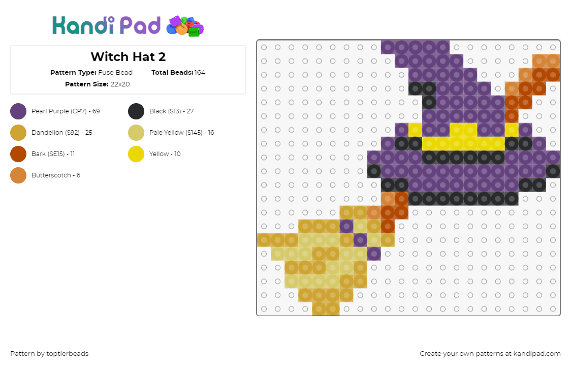 Witch Hat 2 - Fuse Bead Pattern by toptierbeads on Kandi Pad - witch,broom,hat,halloween,purple,orange,yellow