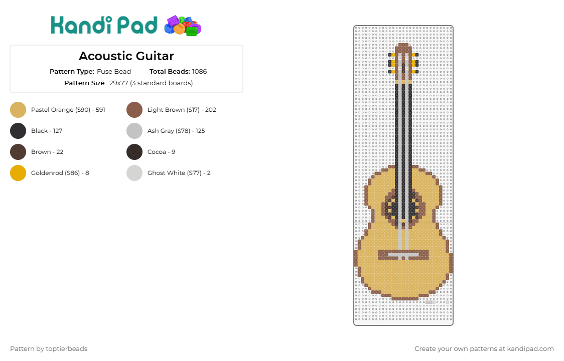 Acoustic Guitar - Fuse Bead Pattern by toptierbeads on Kandi Pad - guitar,instrument,acoustic,music,tan