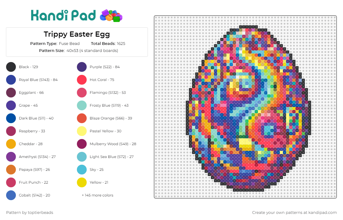 Trippy Easter Egg - Fuse Bead Pattern by toptierbeads on Kandi Pad - egg,trippy,easter,colorful,holiday,faberge,kaleidoscope,swirls,festive,blue,pink