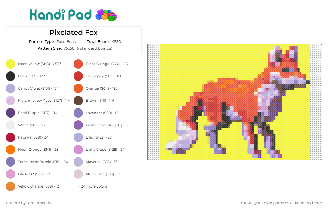 Pixelated Fox - Fuse Bead Pattern by toptierbeads on Kandi Pad - fox,3d,animal,orange,yellow