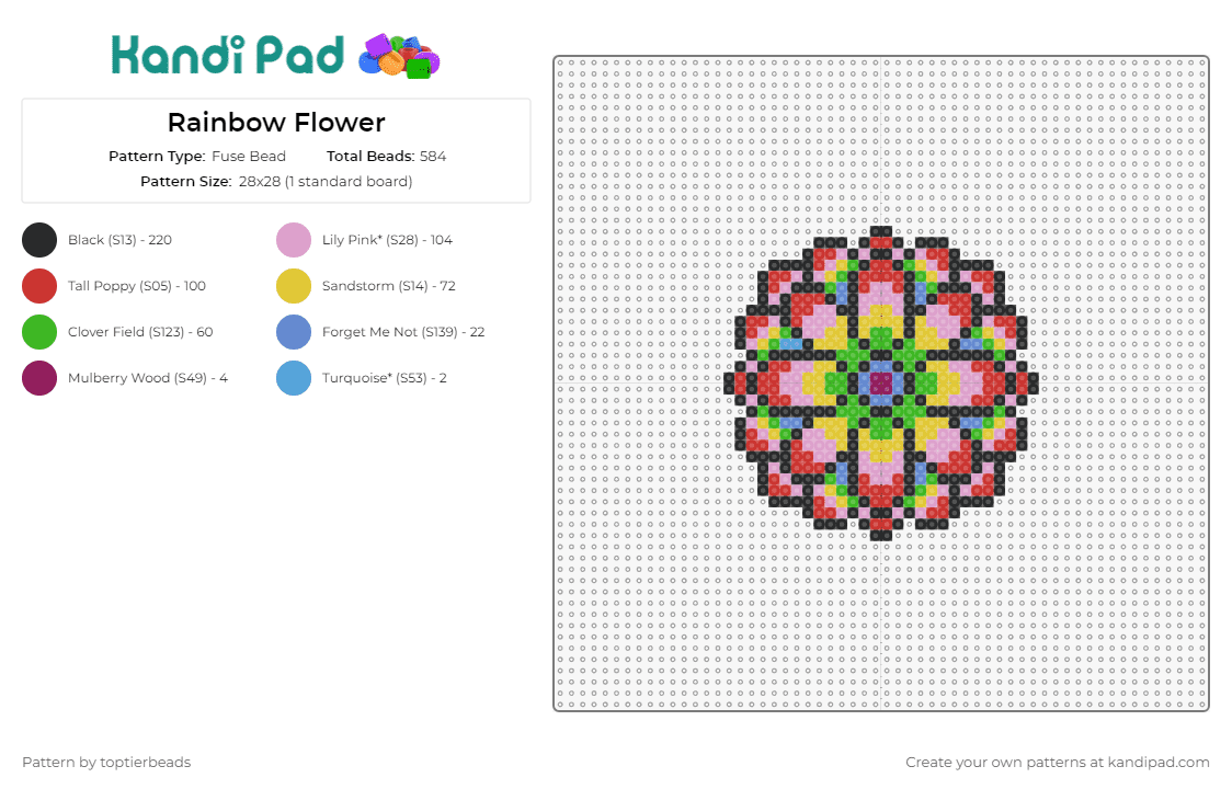 Rainbow Flower - Fuse Bead Pattern by toptierbeads on Kandi Pad - flower,colorful,bloom,joyful,crafting,spring,nature,pink