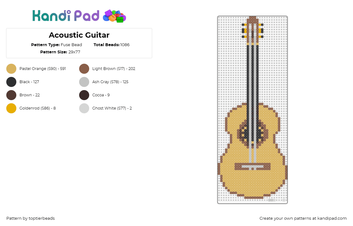 Acoustic Guitar - Fuse Bead Pattern by toptierbeads on Kandi Pad - guitar,instrument,acoustic,music,tan