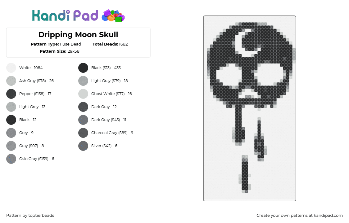 Dripping Moon Skull - Fuse Bead Pattern by toptierbeads on Kandi Pad - skull,drippy,moon,spooky,black