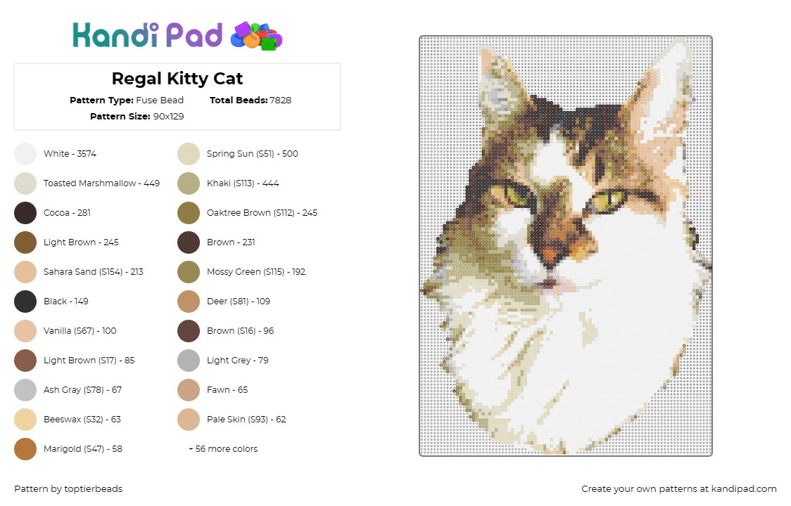 Regal Kitty Cat - Fuse Bead Pattern by toptierbeads on Kandi Pad - cat,portrait,animal,pet,elegance,detailed,regal,warmth,sophistication,white,beig