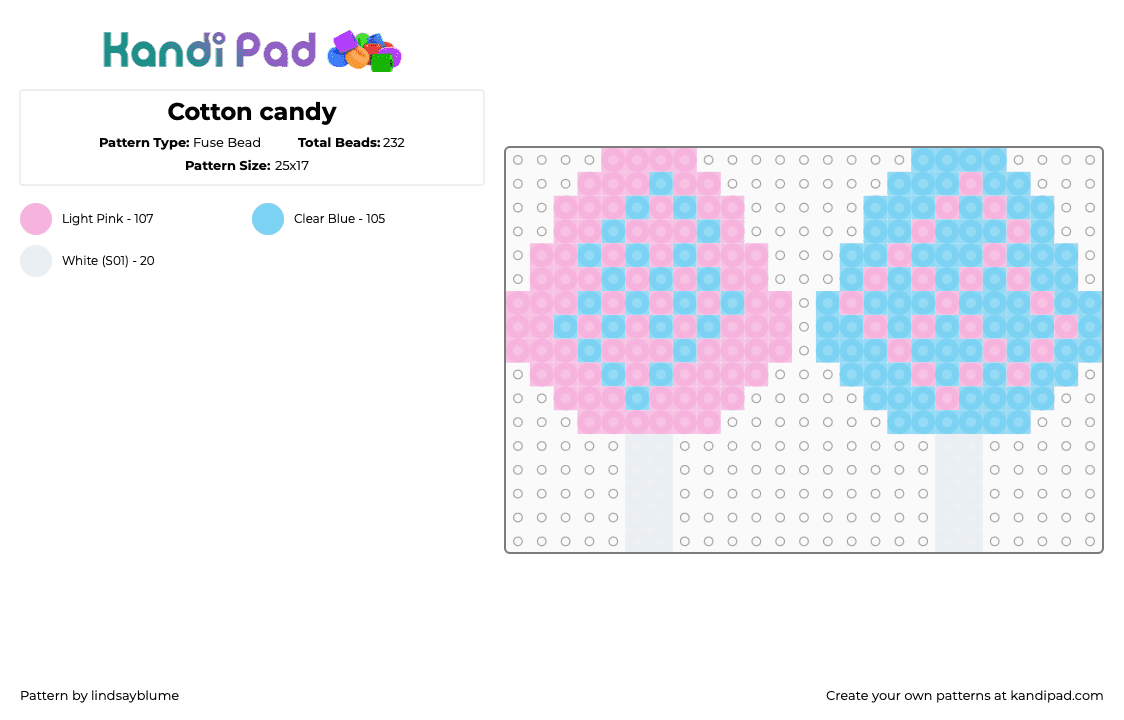 Cotton candy - Fuse Bead Pattern by lindsayblume on Kandi Pad - pink,light blue