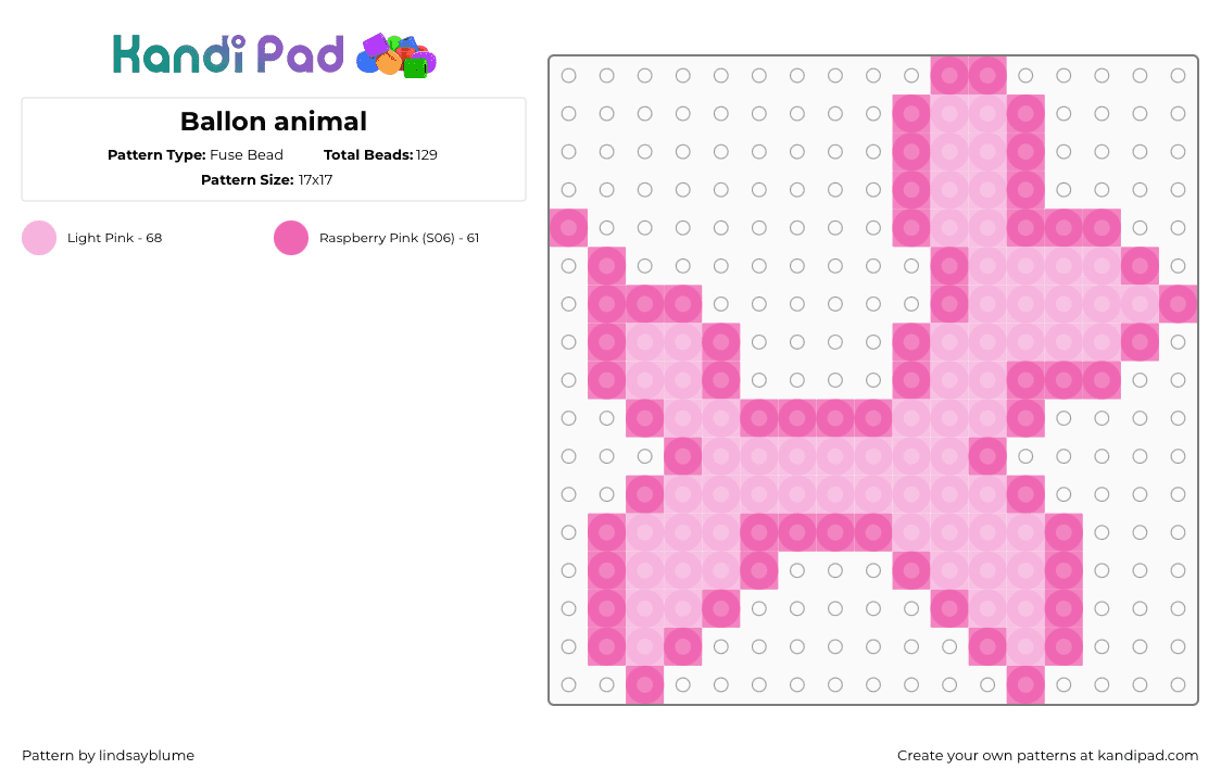 Ballon animal - Fuse Bead Pattern by lindsayblume on Kandi Pad - pink