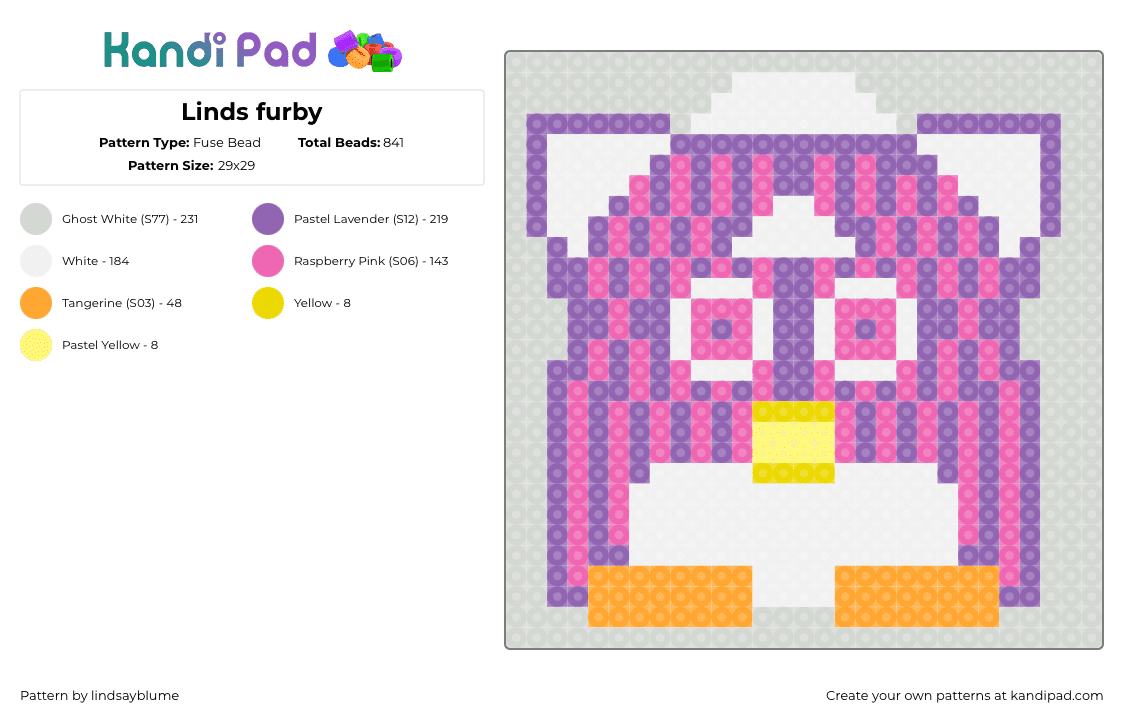 Linds furby - Fuse Bead Pattern by lindsayblume on Kandi Pad - pink