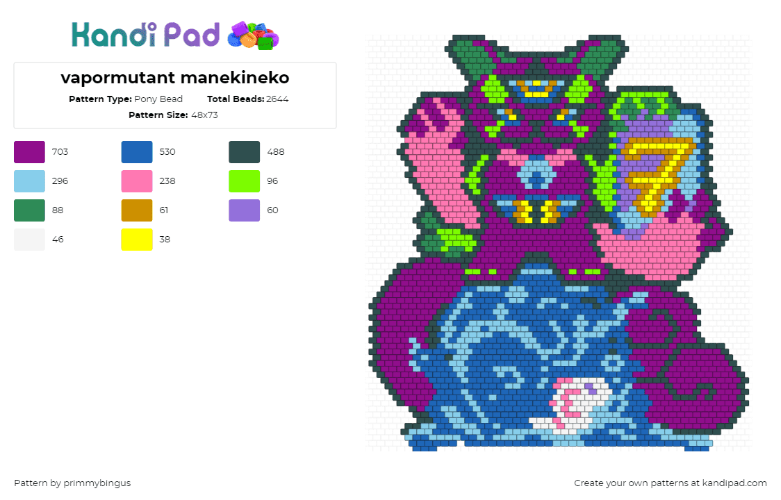 vapormutant manekineko - Pony Bead Pattern by primmybingus on Kandi Pad - pink,gray,light blue,blue