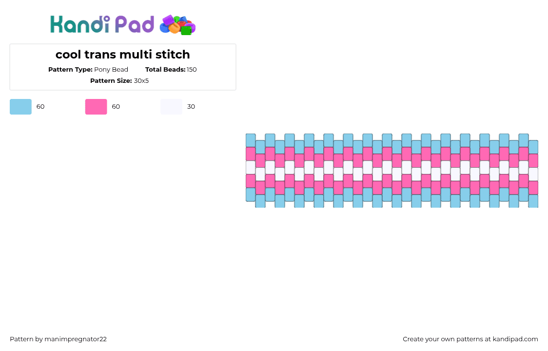 cool trans multi stitch - Pony Bead Pattern by manimpregnator22 on Kandi Pad - trans,pride,cuff,light blue,pink