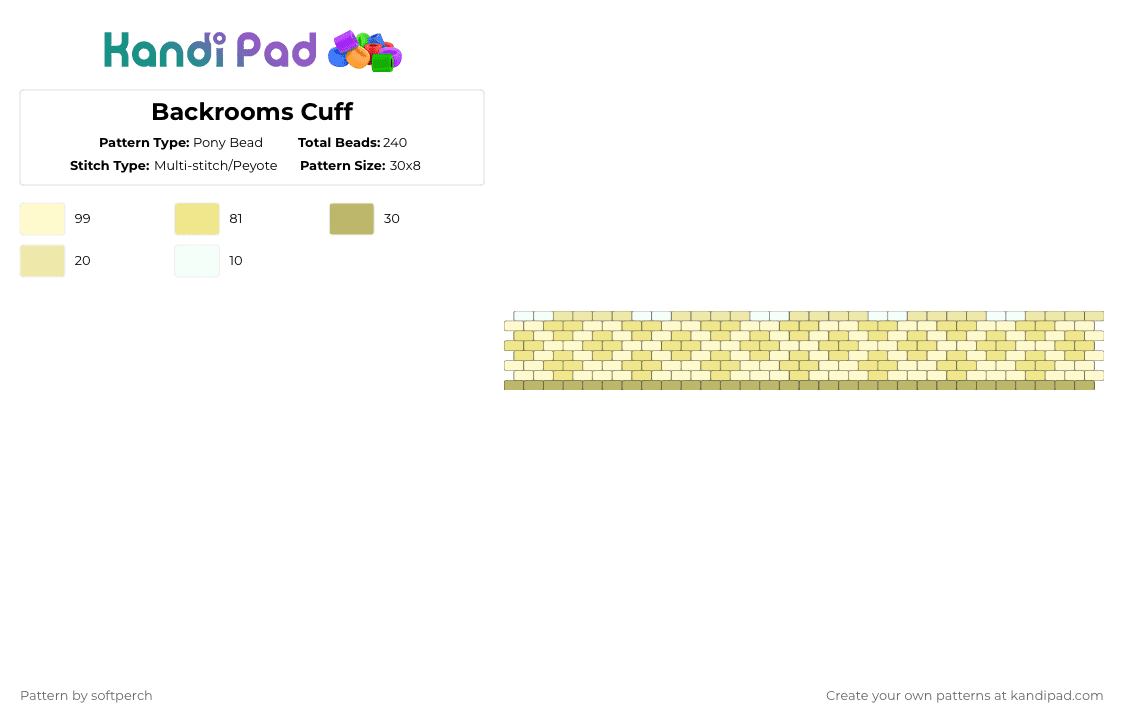 Backrooms Cuff - Pony Bead Pattern by softperch on Kandi Pad - yellow,backrooms,liminal space,dreamcore,weirdcore