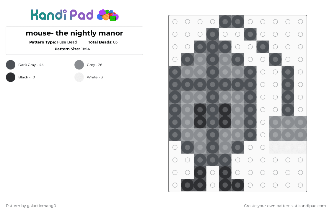 mouse- the nightly manor - Fuse Bead Pattern by t0ph4t on Kandi Pad - gray,the nightly manor,the nightly manor object show,mouse the nightly manor,object show