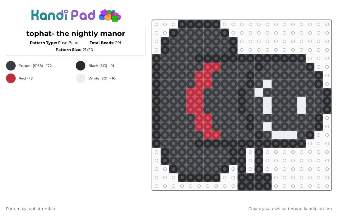 tophat- the nightly manor - Fuse Bead Pattern by t0ph4t on Kandi Pad - black, object show community, red, the nightly manor, the nightly manor object show, tophat, tophat the nightly manor, white