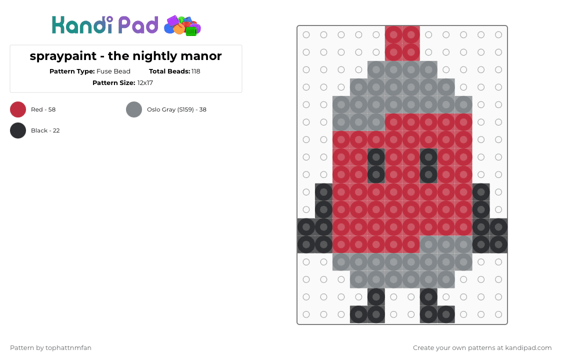 spraypaint - the nightly manor - Fuse Bead Pattern by t0ph4t on Kandi Pad - gray,red,the nightly manor,spraypaint the nightly manor,the nightly manor object show,object show