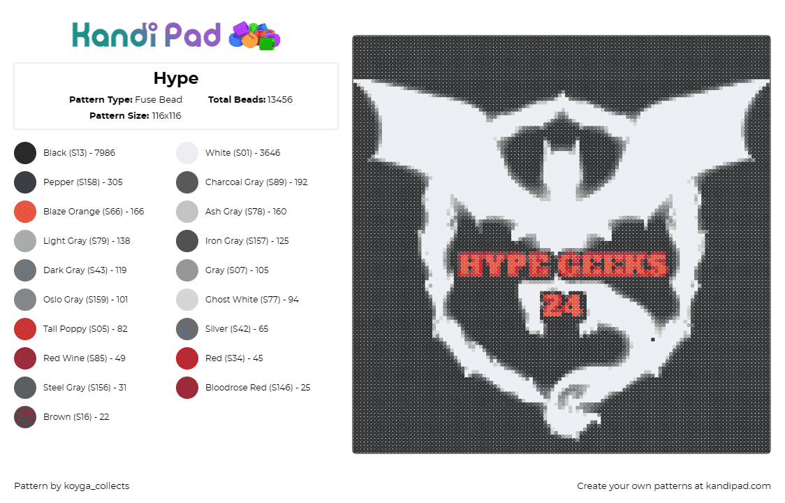 Hype - Fuse Bead Pattern by koyga_collects on Kandi Pad - hype geeks 24,streamer,daring,emblem,white,black