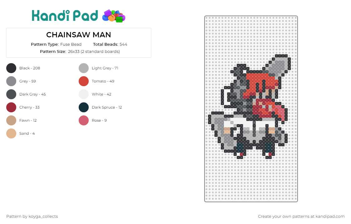 CHAINSAW MAN - Fuse Bead Pattern by koyga_collects on Kandi Pad - chainsaw man,anime,unique,distinctive,grey,red