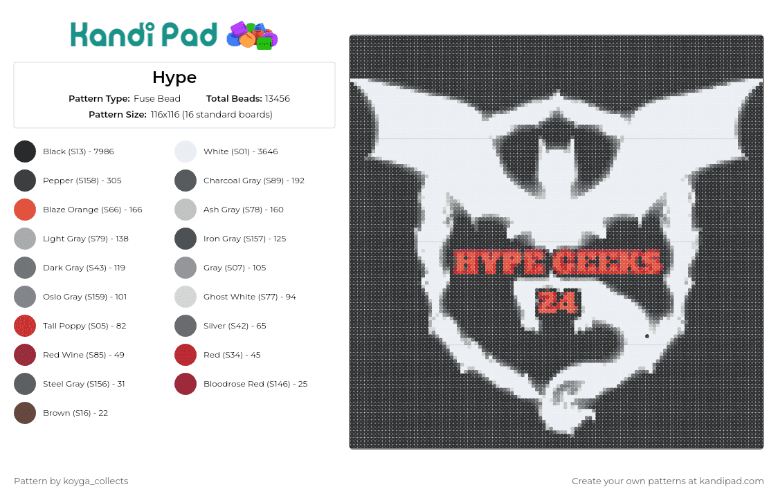 Hype - Fuse Bead Pattern by koyga_collects on Kandi Pad - hype geeks 24,streamer,daring,iconic,emblem,white,black