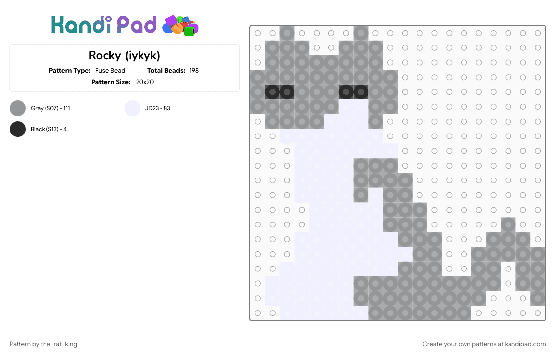 Rocky (iykyk) - Fuse Bead Pattern by the_rat_king on Kandi Pad - cat, charm, cute, gray, iykyk, meow, rocky, white