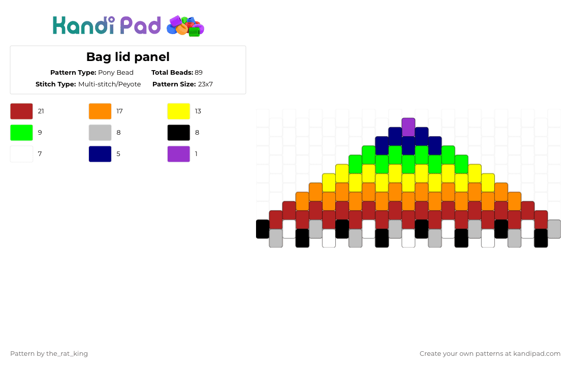 Bag lid panel - Pony Bead Pattern by the_rat_king on Kandi Pad - red,orange,yellow,bag,lid,panel,bag lid panel,rainbow,rainbow bag,bag panel