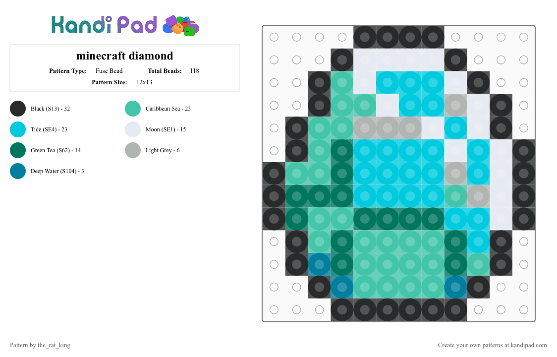 Minecraft diamond - Fuse Bead Pattern by the_rat_king on Kandi Pad - charm, diamond, light blue, minecraft, teal